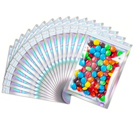 Bolsas Herméticas, 100PCS Bolsa Holográfica Multiusos Reutilizables, Bolsas de Almacenamiento de Dulces, Accesorios, Cosméticos y Más, Aluminio por Ambos Lados 14 x 20cm