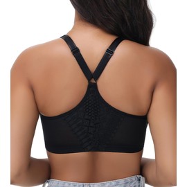 Oscrenia Racerback Front Closure Bra Plus Size for Women Unlined Underwire Wide Strap(Black,36C)