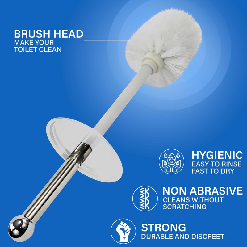 Stainless Steel toilet Brush Holder Free Standing Brush (White)