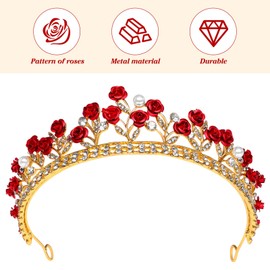 Beaupretty Wedding Crown Red Rose Headwear Rhinestone Headdress Hair Accessories for Girls Women