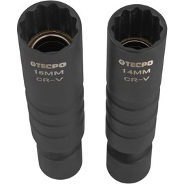 TECPO Spark Plug Wrench Universal 14 and 16 mm, Pack of 2, Magnetic Socket Wrench, Flexible, Tilt, Angle, Disassembly Tool, Multi-Tooth Joint Nut, 3/8 Inch