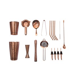 Sky Fish 3D Etched 18-Piece Bartender Kit Stainless Steel Boston Cocktail Shaker Set Copper Plated Bartending Tools Suit for Bar Tools Set Mixology Enthusiasts, Professional Bartenders and Home Drink