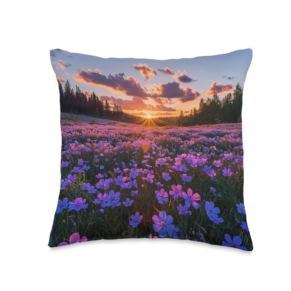Creeping Phlox Flower Field Beautiful Sunset Graphic Throw Pillow