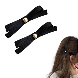 EZ PEACH Hair Pin, Girls, Hair Clip, Bangs Clip, Ribbon, Hair Ornament, Hair Clip, Hair Clip, Bow, Hair Clip, Women's, Birthday, Wedding, School Entrance Ceremony, Set of 2 (Black)