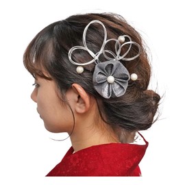 Amemari Hair Ornament, 6-piece Set, Mizuhiki, Gold, Knob-making, Pearl, U-pin, Western Dress, For Coming of Age Ceremony, Furisode, Hakama, Graduation Ceremony, Wedding, Dress, Front Shooting, Yukata,