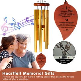 Memorial - Campanas de viento para la pérdida de un ser querido, regalos para la pérdida de papá, mamá, bebé, hermano, amigos, el mejor regalo de simpatía para exteriores, dorado (hoja)