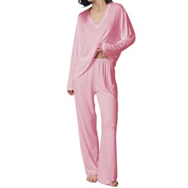 Famulily Womens Loungewear Sets Oversized Tshirt Comfy Pj Bottoms Super-Soft Lounge Sets Trendy 2024 Pink XL