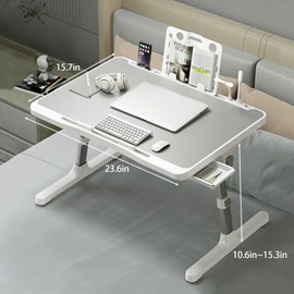 Laptop Desk for Bed, Adjustable Beds Table with USB Charge Port, Foldable Lap top Table with Storage Drawer, Portable Laptops Bed Desk Tray for Eating Working Writing Reading