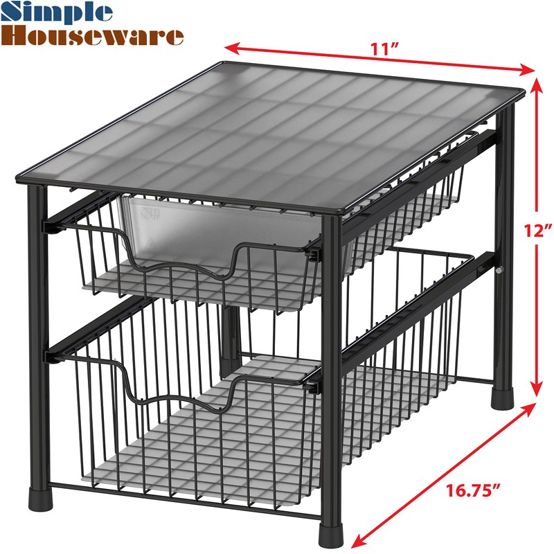 Simple Houseware Stackable 2 Tier Basket Drawer, Black