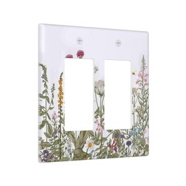 Corenest Outlet Covers Wildflower Floral Flower Plant Herbs Leaves 2 Gang Light Switch Cover Double Rocker Wallplates Decorative GFCI Socket Cover Electrical Switchplate for Bedroom Home (2 Pack)