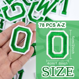 Morcheiong 78 Pcs Iron on Letter Patches A-Z, 2 Inch Iron on Embroidered Alphabet Patch for Clothing, Pants, Hats, Bags- Green