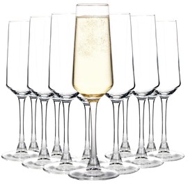 QOWOEO 12 Pieces Champagne Glasses, 8.5 OZ Elegant Champagne Flute with Long Stem, Perfect for Wine Tasting, Weddings, Parties, House Warming, Clear