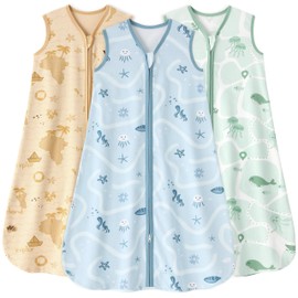 FILLEEP Baby Sleep Sack 6-12 Months 0.5 Tog Sleeping Sack for Babies 3 Pack 100% Cotton Wearable Blanket Baby Lightweight 2-Way Zipper Infant Sleep Sacks