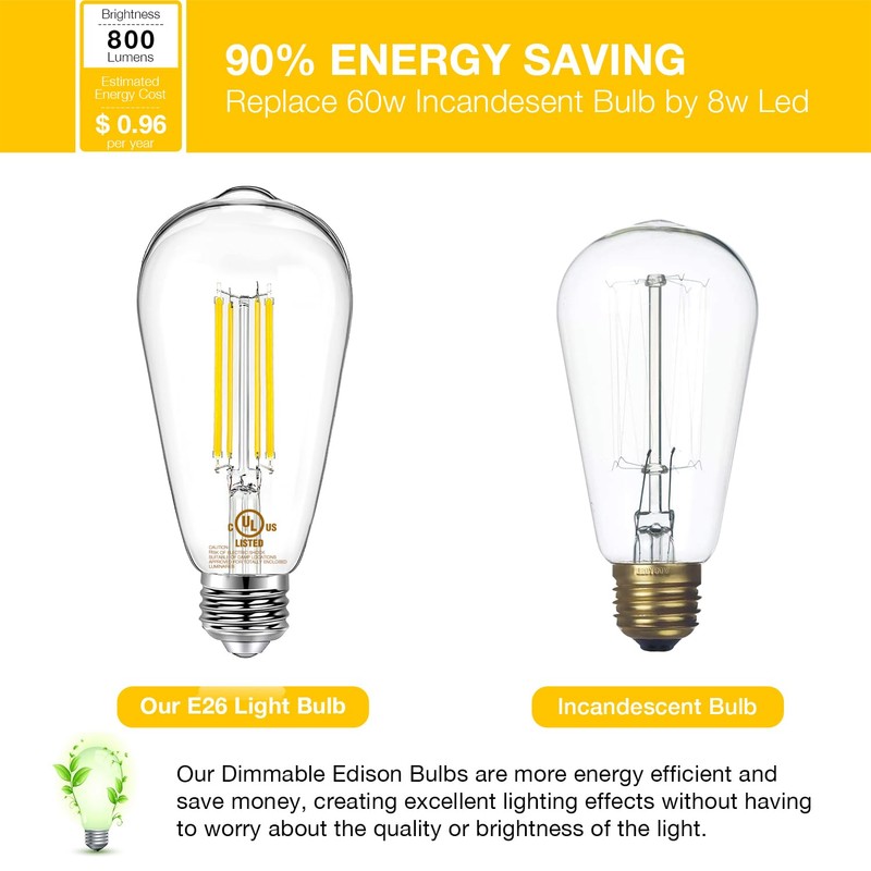 DAYBETTER 4 Pack Vintage LED Edison Bulbs, E26 Led Bulb
