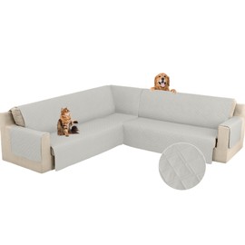 Arfntevss Corner Sectional Couch Cover - L Shaped Sofa Slipcover, Washable Quilted Non-Slip U Shape Furniture Protector for Pet Dog (Light Grey, Large)