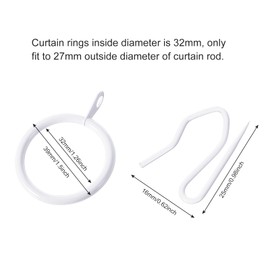 Hotop 30 Pieces Metal Drapery Curtain Rings Curtain Hanging Rings and 30 Pieces Metal Curtain Drapery Pin Hooks for Window Door Shower Curtain (White,32 mm)