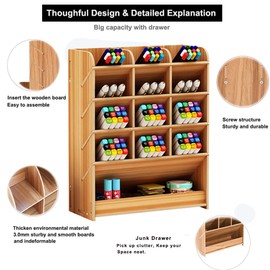 Mnkyer Wooden Desk Organiser, Multifunctional Desktop Stationery Pen Holder Box for Home Office School Supply Storage Shelf (Cherry)