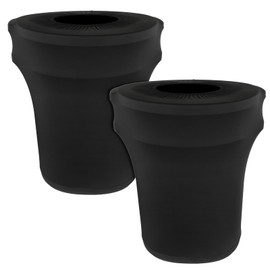 BSTKEY 55 Gallon Stretch Spandex Trash Can Cover, 2 Pack Outdoor Fitted Waste Container Cover Round Garbage Can Covers for Wedding Party Commercial Fundraiser Decor, Without Trash Can (Black)