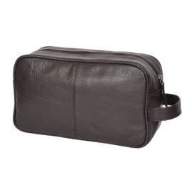 Real Leather Wash Bag for Mens Shaving Dopp Kit Toiletries Travel Bag HOL18 Brown