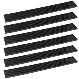 PINGEUI 6 PCS 24 x 3 Inches Black Rubber Bar Mat, Non-Slip Bar Service Spill Mat, Heat Resistant Dish Drying Bar Spill Mat for Counter Top, Cafe, Bar, Kitchen, Restaurant, Hotel
