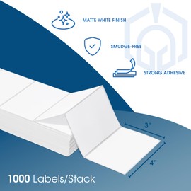 Spartan Industrial 4" X 3" Fanfold Direct Thermal Labels - 1000 Total UPC and Shipping Labels Compatible with Zebra, Munbyn, and Rollo Thermal Printers