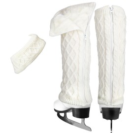 CFHOOAY Leg Warmers and Headband Set for Figure Skating, Hockey, Ice Skating, Warm Knitted Winter Fleece Lined Leg Warmers and Headband for Ballet Dance, Ice Skating Accessories, White long