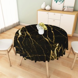 SIEDYCV Black Golden Marble Round Tablecloth 48 Inch Black Marbling Texture Gold Line Table Cloth Polyester Anti-Wrinkle Reusable Luxury Table Cover for Wedding Banquet Garden Party Dining Decoration