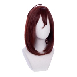 Edivd Women Red Brown Wig Adult Brown Middle Length Cosplay wig with Bangs Heat Resistant Synthetic Wigs with Cap
