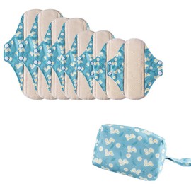 AIO Compresas menstruales de tela reutilizables y lavables, 8 compresas y 2 mini bolsas húmedas.