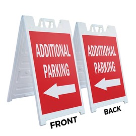 A-Frame Sidewalk Additional Parking with Arrow 24" x 36" Double Sided A-Frame Sidewalk Sign, Includes 2 Installed Vinyl Decals | Foldable Portable White Signicade Sandwich Board Signs