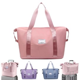 Large Capacity Folding Travel Duffel Bag, Tote Sports Gym Bag, Shoulder Overnight Weekender Bag for Women & Men, Hospital bag, Expandable Duffel Bag with Trolley Sleeve/Wet Pocket.