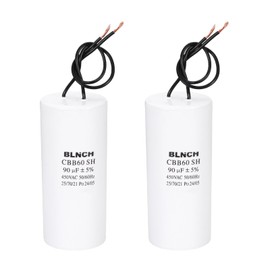 sourcing map 2 Pcs CBB60 Running Capacitor, 90uF 450V 2 Wire Electric Air Compressor Motor Run Starting Capacitor for Washing Machine, Refrigerator, Air Conditioner, White