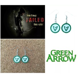 Athena Superhero DC Green Arrow Logo Charm Dangle French Wire Earrings W/Gift Box