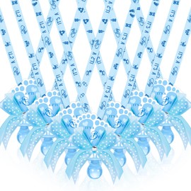 XunYee 36 Pcs Baby Shower Necklace Gender Reveal Pacifier Necklaces Cute Feet Acrylic Baby Pacifiers Necklaces for Baby Shower Funny Pacifiers for Babies Party Favors(Blue)