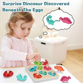 Wooden Puzzles for Toddlers 1-3 2-4, Montessori Dinosaur Toys for 1 2 3 Year Old Boy Girl Birthday, Dinosaur Match Eggs Peg Puzzles Preschool Learning Toys for Toddlers Age 1-2
