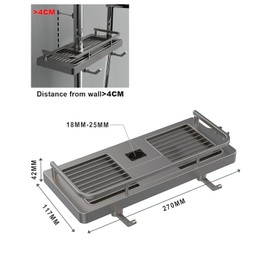 KeZaara Shower Shelf for Shower Rail without Drilling, Dark Grey, Shower Rail Storage Shelf, ABS Plastic with 2 Hooks and 1 Shower Holder, for 18 mm - 25 mm Shower Rail, 1 Piece Dark Grey