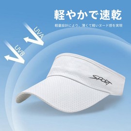 Weuiean MOKX-07 Sun Visor, Men's, UV Protection, Women's, Wide Brim Hat, Cap, Size Adjustment, UV Protection, Sun Protection, white, Free size