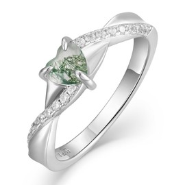 YL 925 Sterling Silver Engagement Rings Heart Cut 5MM Natural Moss Agate Infinity Band for Women-size7