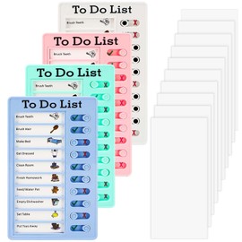 Mkitnvy Pack of 4 Memo Checklist Boards, To Do List Checklist Board, Chore Chart for Children with 10 Interchangeable Empty Removable Task Planning List for Children Learning Planning Schedule