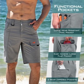 KastKing Rekon - Pantalones cortos de pesca para hombre, secado rápido, casual, para senderismo, viajes, golf, campamento, tácticos, Gris [Ajuste regular], 32 Regular