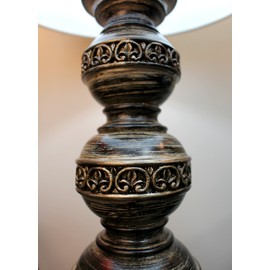 Elegant Designs LT3097-WHT Stacked Ball Lamp with Couture Linen Flower Shade, Aged Bronze