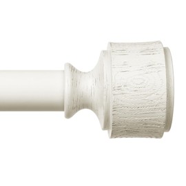 Wolistsa White Curtain Rods for Windows 48 to 84 Inch, Adjustable Decorative 1 Inch Heavy Duty Boho Curtain Rod with Antique White Annual Ring Finials, Vintage Rustic Farmhouse Bedroom Drapery Pole