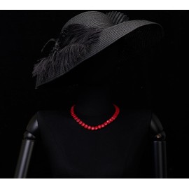 Bold Red Beaded Necklace, Large Round Bead Gem Stone Choker Collar Statement Necklace, Party Event(CA)