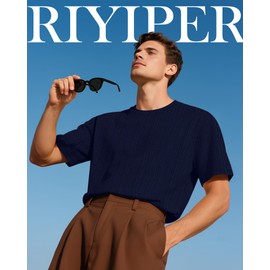 Riyiper 3 Pack Men's Short Sleeve T Shirts Loose Crew Neck Casual Stretchy Tees Summer Textured Knit Basic Lightweight Tops(Wine Red, Navy, Black,Medium)