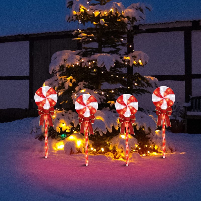 LAMPHOME 8PK 24" 192LED Lollipops Peppermint Pathway Markers with 11