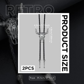 Wincredulous 2 Pieces Leather Cowboy Necktie, 37.5 Inches Adjustable Bolo Tie Necklace,Handmade Western Rodeo Theme Leather Rope Necklace, Costume Accessories for Men, Women (2 pieces antique silver)