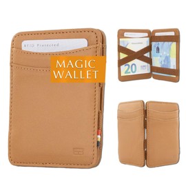 Hunterson Men's Slim Leather Magic Wallet with RFID Protection, Money Wallet with Space for 8 Cards, 03 Cognac, modern minimalist leather wallet style for men