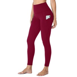 HLTPRO Leggings with Pockets for Women(Reg & Plus Size) - High Waist Tummy Control Yoga Pants with Pockets for Workout Wine