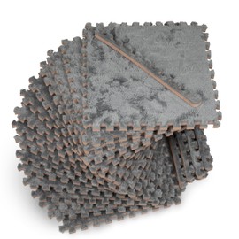 Large 𝟏𝟔 Piece Carpet Squares Puzzle Mat - Plush Interlocking Carpet Tiles, Foam Floor Tiles for Baby Mat for Floor - Kids Play Mat Anti Slip Jigsaw Flooring Playmat Playroom Rug (Grey)