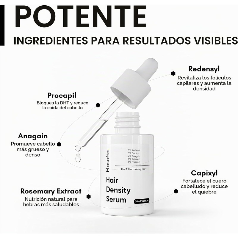 Sérum capilar Masofta para el crecimiento del cabello. Promueve el